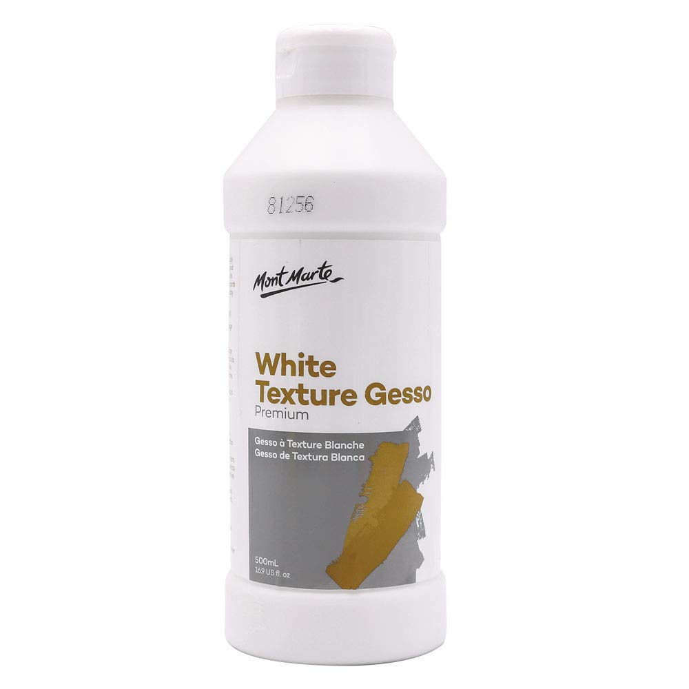 MONT MARTE Premium White Texture Gesso 500ml (16.9oz), Suitable for Acrylic Paint, Oil Paint, Colour Pencils, Pastels, Graphite and Charcoal