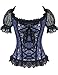 Burvogue Women's Short Sleeve Gothic Steampunk Jacquard Corsets Tops (Medium, Blue)