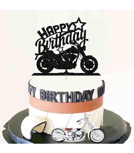 2 Pièces Topper de Gâteau en Acrylique Noir, Gâteau de Moto, Haut de Forme GâteauHappy Birthday, Convient Pour Les Anniversaires et Rassemblements