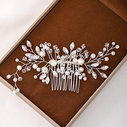 Bridal Pearl Hair Comb, Silver Crystal Handmade Hair Jewellery, Pearl Hair Comb Clip Wedding Bridal Jewellery Hair Accessories