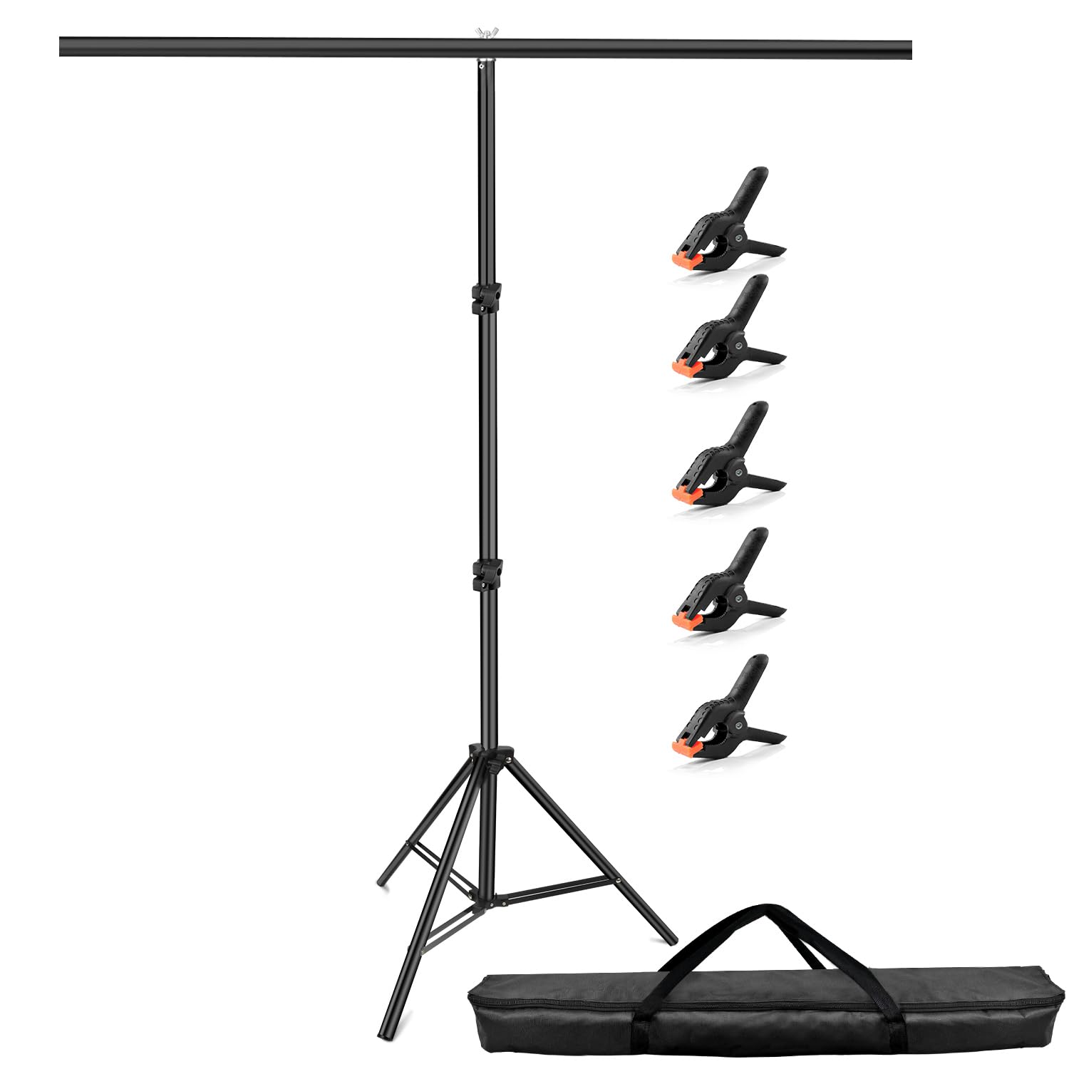 Hemmotop 7x5 ft T-Shape Photo Backdrop Stand, Portable Green Screen Stand Only with 5 Clip Clamps and Carry Bag, Adjustable Background Support Kit for Birthday, Baby Shower, Parties, Photoshoots