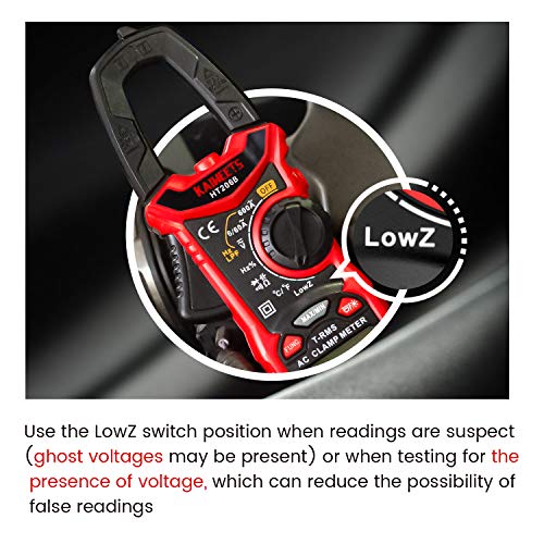 KAIWEETS Digital Clamp Meter T-RMS 6000 Counts, Multimeter Voltage Tester Auto-ranging, Measures Current Voltage Temperature Capacitance Resistance Diodes Continuity Duty-Cycle (AC Clamp Meter)