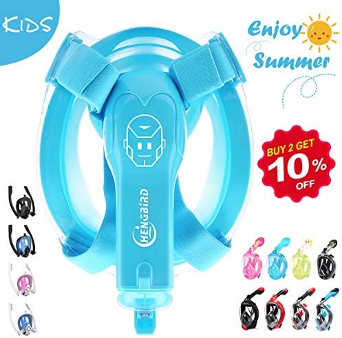 HENGBIRD Snorkel Mask, Version 3.0 Full face Snorkeling Mask with Glasses Support Sports Camera Holder Anti-fog Scuba Mask Diving Mask for Adults and Kids Especially Eyeglass Wearer (Kids-Blue)