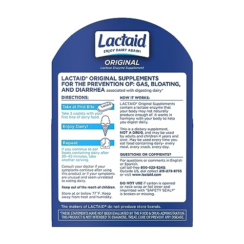 Lactaid Original Strength Lactose Intolerance Relief Caplets with Natural Lactase Enzyme