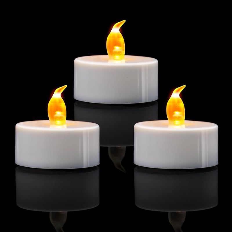 ERTYUI 24 Pack LED Tea Lights Warm Yellow Flickering, Battery Included