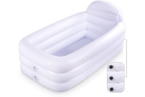 HIWENA Inflatable Portable Bathtub, White Durable Soaking Bath Tub with Large Backrest, Freestanding Inflatable Pool Bathroom