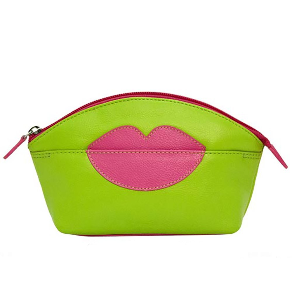 ili New York Hot Lips Leather Cosmetic Makeup Case (Leaf/Hot Pink)