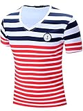 Neleus Men's Striped Cotton V-Neck T-Shirt