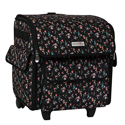 Everything Mary Serger Machine Rolling Storage Case, Black Floral