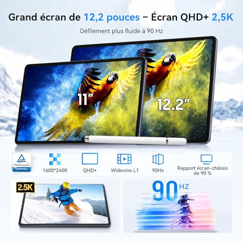 TABWEE Android 16 Tablette avec Clavier - Tablette 12 Pouces, 48 Go+256 Go, 10000 mAh, 16 MP+8 MP, 1600 * 2400 QHD+, Widevine L1, Gemini AI 3.1 Pro, GPS Intégré, Tablette 4G LTE (Garantie de 4 Ans)