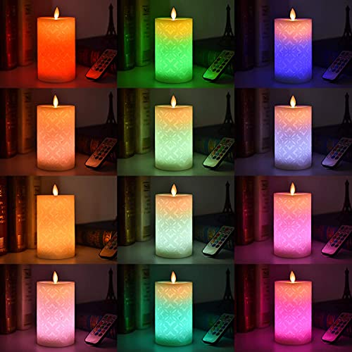 ACROSS Flickering Flameless Candles, Set of 1 Real Wax Color Changing LED Pillar Candles Battery