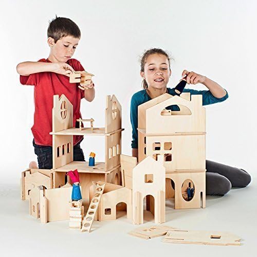 Modular Dollhouse Tower and House Building Walls (Combo Set)