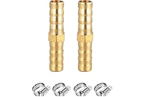 NICOLEKAY Hose Barb Fitting 1" Hose ID,Hex Union Brass Fitting Water/Fuel/Air with 4 Stainless Steel Clamps(Pack of 2)