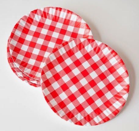 What Is It? Reusable Red & White Gingham Checkered Picnic / Dinner Plate, 9 Inch Melamine, Set of 4 by 180D