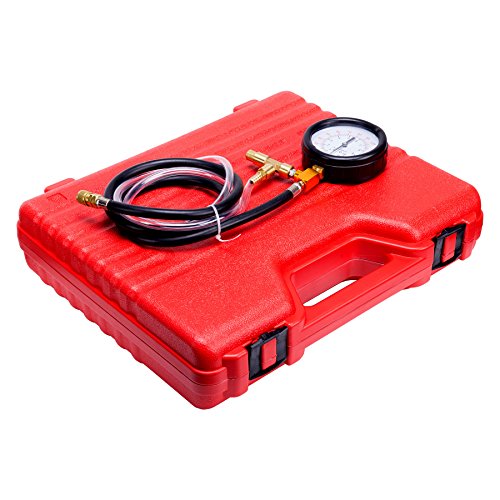 OrionMotorTech Professional Fuel Injection Pressure Tester Gauge Tool Kit with Complate Adapter Fitting Set,Dual Scale for Max 140 PSI (10 Bar)
