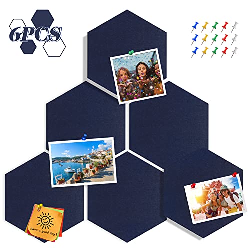 Photo 1 of Tikea Hexagon Felt Bulletin Boards 6 Pack Memo Notice Boards Self-Adhesive Hanging Pin Board for Home Office Classroom Wall Decor with Push Pins 10.2 in. x 11.8 in, Blue
