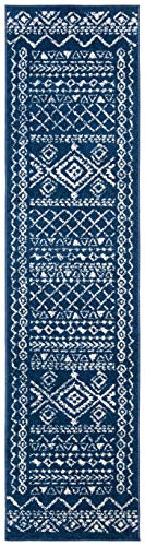 SAFAVIEH Tulum Collection Runner Rug - 2' x 19', Navy & Ivory, Moroccan Boho Di…