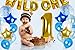 Treasures Gifted Wild One First Birthday Decorations for Safari or Jungle Themed Boys Party Supplies with Gold Blue and Pastel Latex Metallic Number Foil Balloons Banners