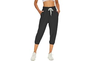 BATHRINS Women's Capri Sweatpants Summer Casual Jogger Drawstring Waist Pants with Back Pockets