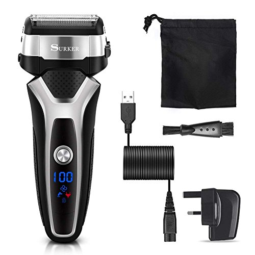 SURKER Electric Shaver Razor for Men Foil Shaver Wet and Dry Waterproof with Sidebums Trimmer LED Display USB Charging - Thumbnail 7