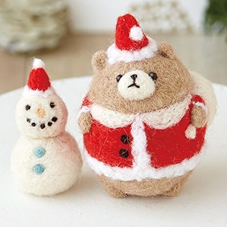 Amazon くまサンタさんと雪だるまのマスコット手作りキット スターターセット 針 マット 付き 羊毛フェルト クリスマス Xマス ツリー オーナメント カットフェルトキット 通販