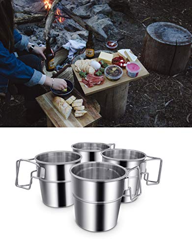 AITREASURE Outdoor Stainless Steel Cups Portable Camping Coffee Mugs Set with Handle for Camping Hiking Picnic