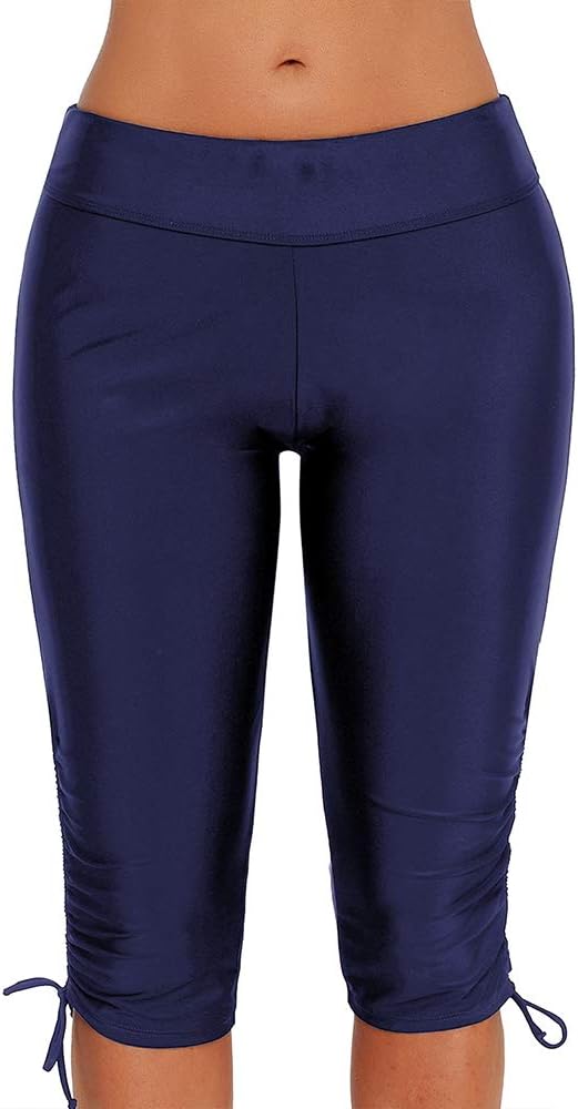 Romacci Women Swim Bottom High Stretchy Adjustable Side Drawstring Tie Rashguard Pants Boardshort Carpis Swim Leggings