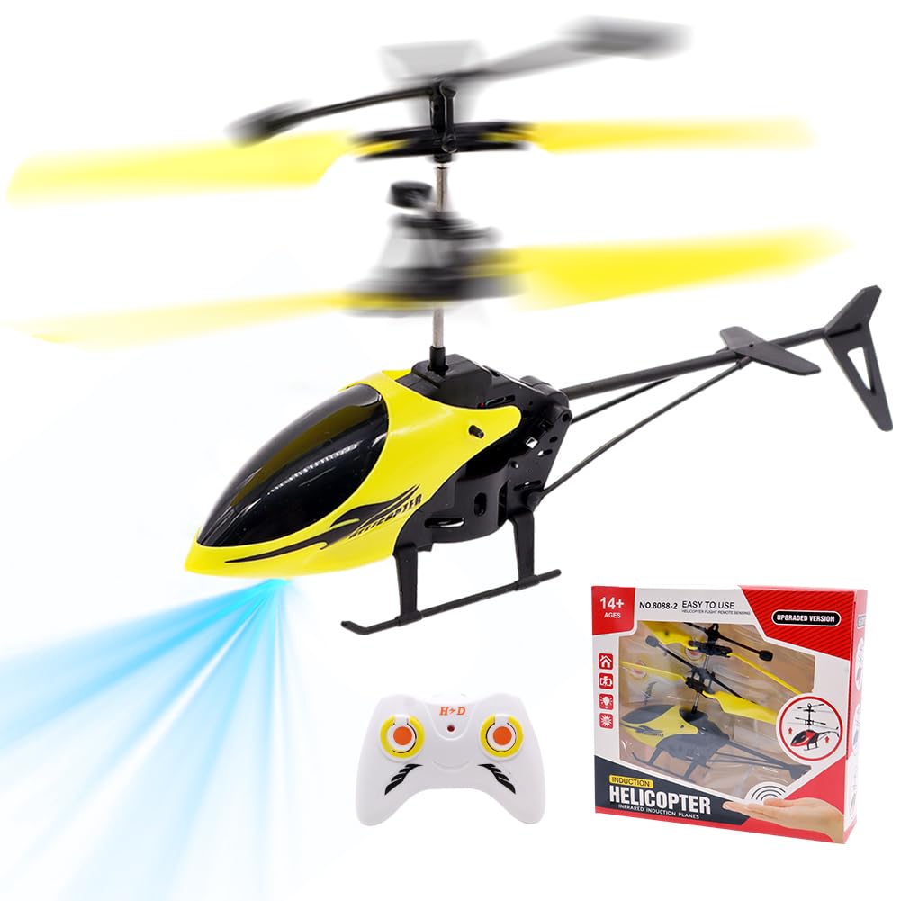 WFKKMEQ Remote Control Helicopter for Kids, RC Helicopter Toys, RC Flying Toy, One Key Take Off and Landing, Easy to Fly Indoor and Outdoor Radio RC Helicopter, for Age 3+ Kids Party Gifts (Yellow)