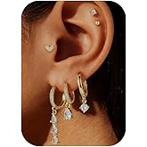 PARIVEA Small Gold Hoop Earrings for Women Hypoallergenic 14K Gold Plated Stud Huggie Earring Sets for Multiple Piercing Dainty Cute Earring Stacks Cartilage Studs Trendy Gold Jewelry Gifts