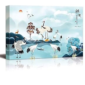 Classical Red Crowned Crane Painting for Bedroom Living Room