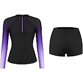ATTRACO Women Rash Guard Long Sleeve Swim Shirt and Shorts Set SPF Quick Dry 2 Piece Bathing Suit