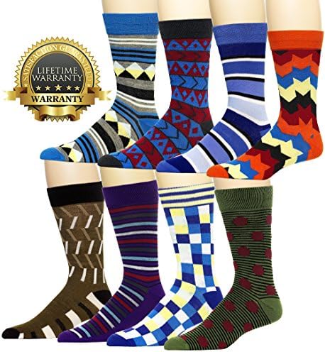 Pianillo Mens 8 Pack Patterned Dress Socks Colorful Ultimate Blend (8 Pairs) (10-13, Funky 2)