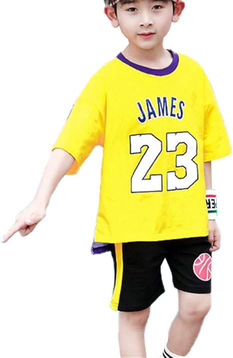 Basketball Jerseys Two Piece Sets Lakers 23 James Korean Version Kids Jersey Shorts Embroidery Summer Short Quick Dry Sportswear Yellow Purple Amazon Co Uk Sports Outdoors