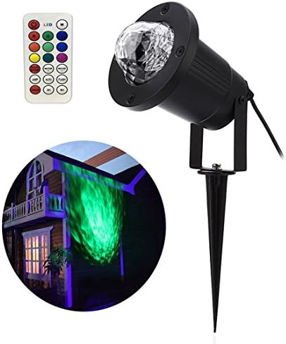 Outdoor Ripple Effect Projector Light Waterproof LED Lawn Projector Light 10 Color Lamp for Garden Halloween Party Christmas Party Show Landscape Laser Projector Lamp with Remote Control Black