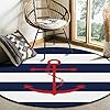 OneHoney-Round-Area-Rugs-Nautical-Red-Anchor-Sailor-Indoor-Entryway-Doormat-Throw-Runner-Rug-Floor-Carpet-Pad-Yoga-Mat-for-Living-Room-Bedroom-Blue-and-White-Stripes-3Feet OneHoney Round Area Rugs, Nautical Red Anchor Sailor Indoor Entryway Doormat Throw Runner Rug Floor Carpet Pad Yoga Mat for Living Room Bedroom Blue and White Stripes 3Feet