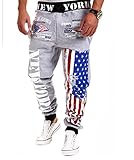 Easy Men's Hip hop American USA Flag Jogger Sport Sweat Cotton Pants 2XL Gray