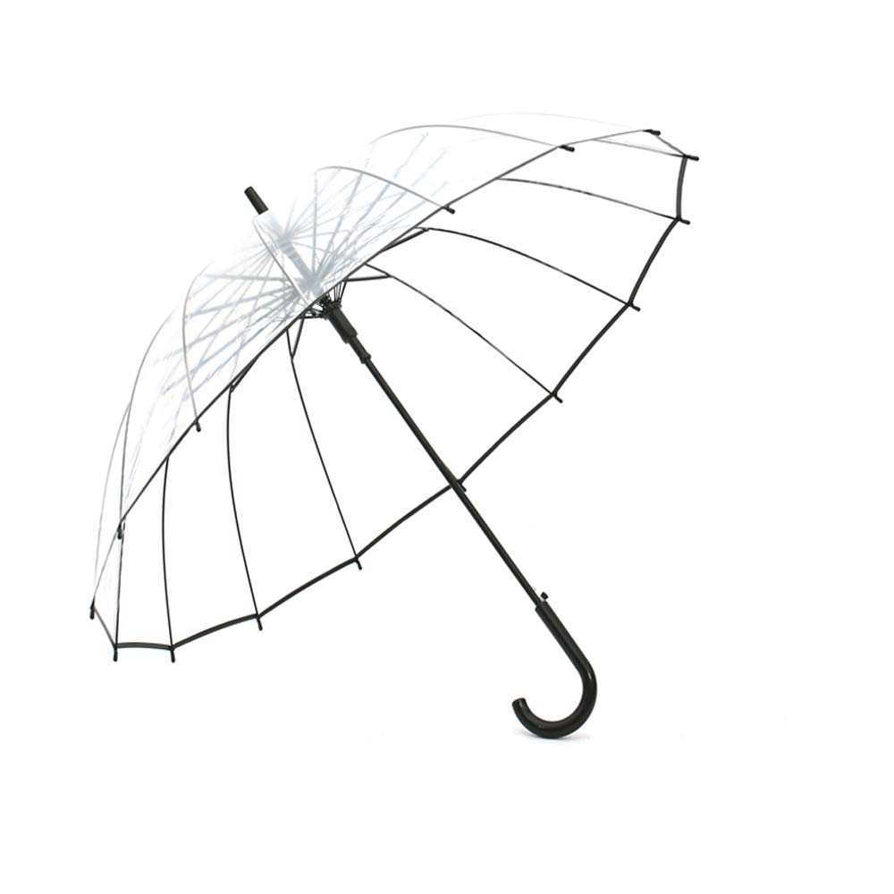 Lancoon Clear Bubble Umbrella, 16 Ribs Big Size Windproof Auto Open See Through KS10Black