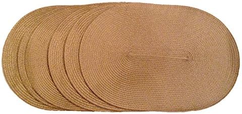 Coscape set of 6 (six), oval indoor/outdoor, woven placemats or chargers, 18" x 12"(Gold)