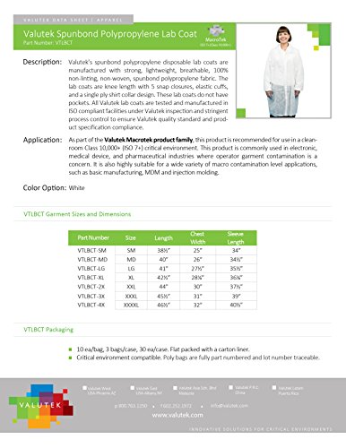 51ssI9DFiIL Valutek 100% Spunbound Polypropylene Cleanroom Labcoat (X-Large) - Image 4