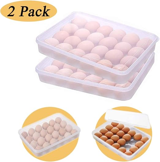 2PCS Egg Trays for Refrigerator,2 x 24 Plastic Egg Holder