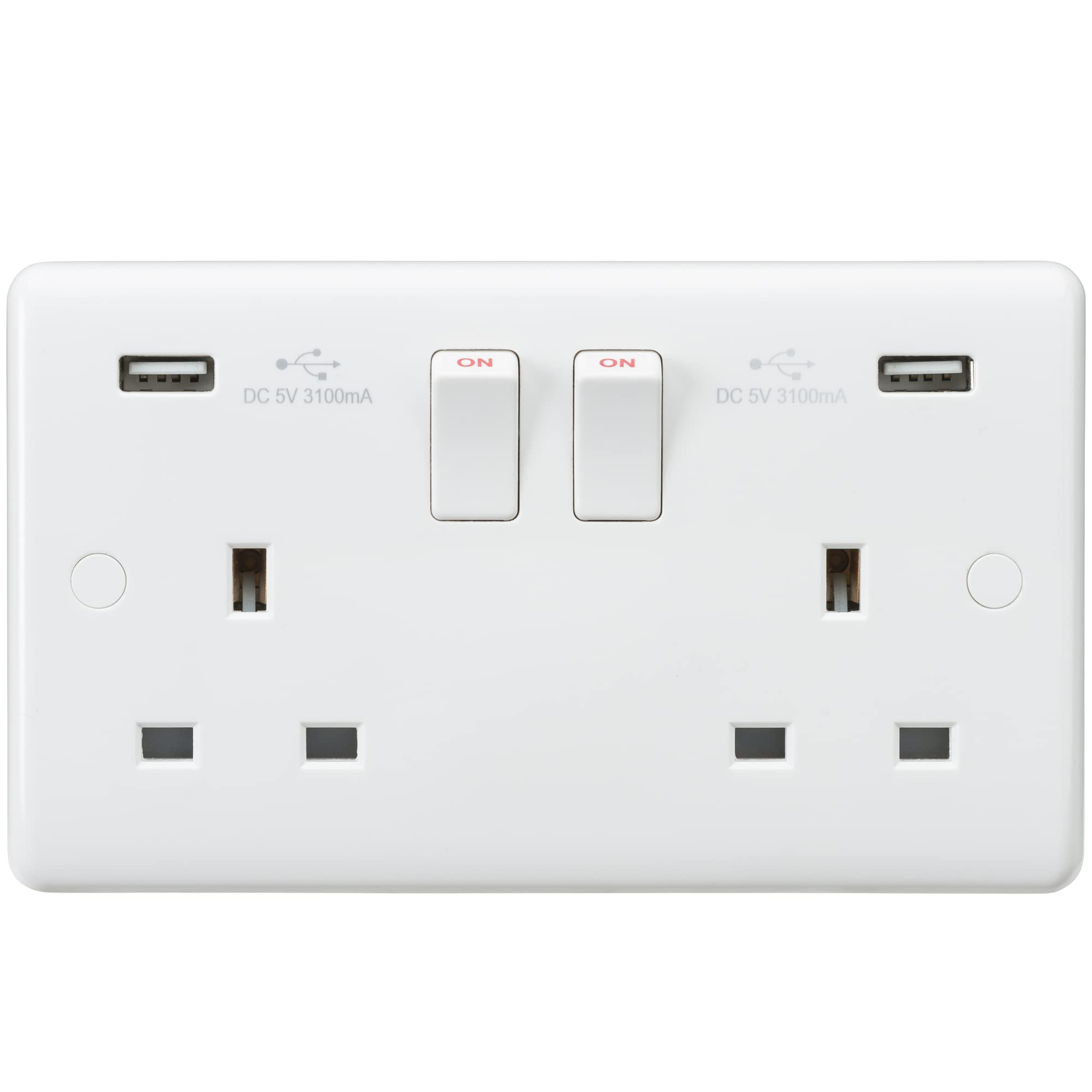 Knightsbridge CU9904 Curved Edge 13 A 2 Gang Switched Socket with Dual USB Charger, 230 V, White
