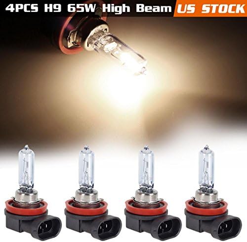 HaloPro H9 12V 65W High performance white Halogen Bulb Xenon White Halogen Headlight High Beam Bulb,for Nissan,Chevrolet,Pack of 4pcs