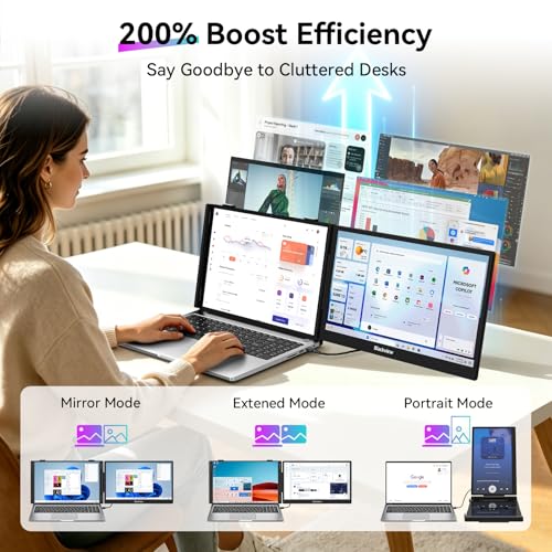 Blackview Laptop Screen Extender, 14" 1080P FHD IPS Portable Monitor, Ultra-Slim Travel Dual Monitor Fit for 13"-17.3" Laptops, USB-C Plug &Play Extended Screen for Windows/Mac/Android/Switch