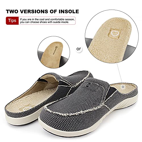 Mens Slippers with Arch Support, Canvas House Slipper for Men with Cozy