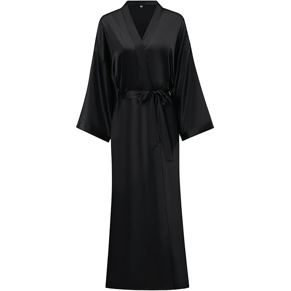 green emerald velvet dress DandyChic Women's Robe Pure Long Kimono Robes Lightweight Silky Sleepwear  V-Neck Calf-Length Bathrobe Black Small size at Amazon Women's Clothing  store