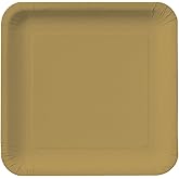Creative Converting Gold Glitter Square Dinner Plates - 18 Pack 9 Inch Disposable Plates