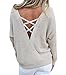 Imily Bela Women's Loose Round Neck Pullover Criss Cross Backless Sweater Knit Jumper