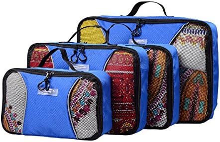 Woworld Travel 4 Set Packing Cubes, Durable and Waterproof 3 Various Sizes 2 Color Black/Blue Travel Accessories Luggage Packing Organizers For Backpack