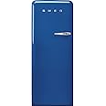 Smeg FAB28 50's Retro Style Aesthetic Top Freezer Refrigerator with 9.92 Cu Total Capacity, Multiflow Cooling System, Adjustable Glass Shelves 24-Inches, Blue Left Hand Hinge Mae In Italy