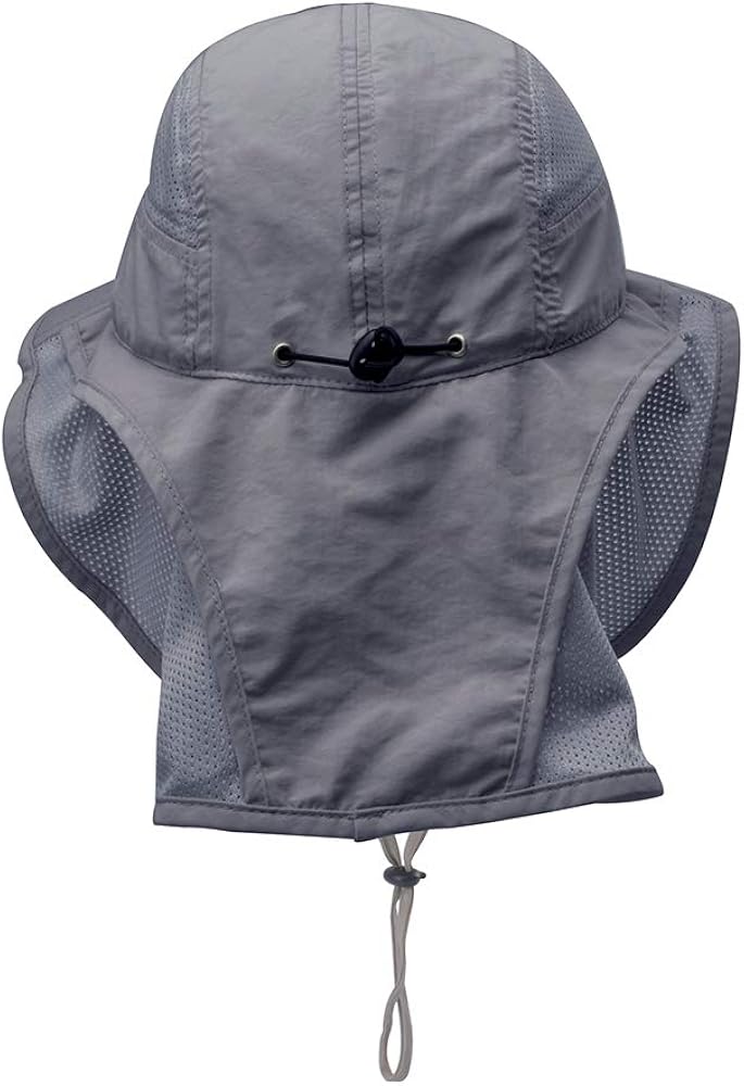 Lenikis Unisex Outdoor Activities UV Protecting Sun Hats with Neck Flap Black Grey: Clothing